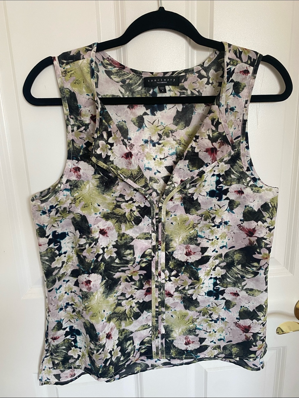 Sanctuary Abstract Floral V-neck Sleeveless Flowy Lightweight Blouse, Size S